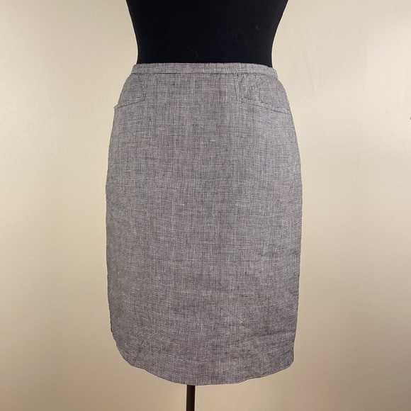 Talbots linen skirt Irish linen petite size 8 slit in back pockets black white - Picture 1 of 9